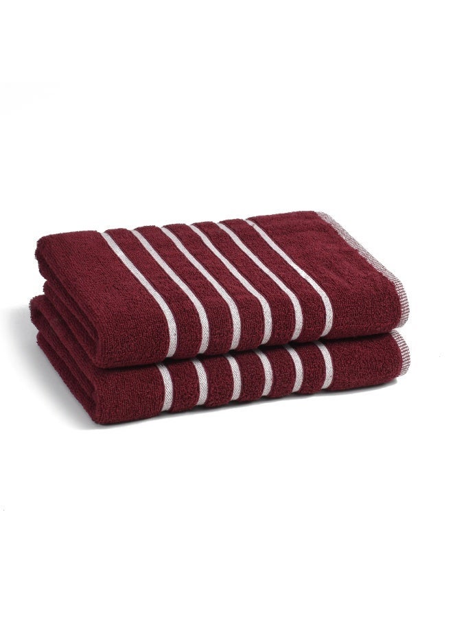 AURIO Premium 100% Cotton Bath Towel Set of 2 – Large 70x140 cm Ultra-Absorbent Plush Body Towels with Nautical Six-Stripe Dobby Border – Elegant Luxury Collection - Image 1