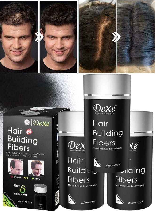 Dexe 3 Packs Hair Building Fibers Instantly Conceal Hair Loss Natural Thickening Fibers Fast and Quick Hair Fiber Powder Hair Shadow Powder Hair Root Concealer Black 01  - Image 1