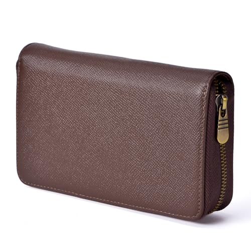 Asvine Fountain Pen Case Genuine Leather Pen Case 10 Divided Slots Coffee Rollerball Pen Holder Handmade Display Organizer Zippered Pouch - Image 1