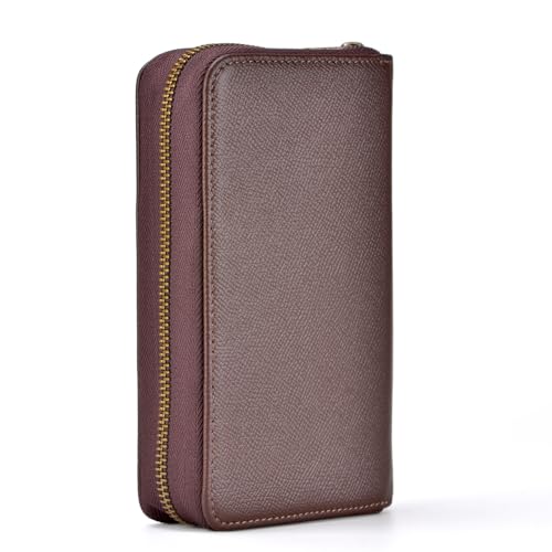 Asvine Fountain Pen Case Genuine Leather Pen Case 10 Divided Slots Coffee Rollerball Pen Holder Handmade Display Organizer Zippered Pouch - Image 3