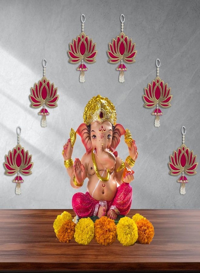 Kaameri Bazaar Lotus Hangings for Decoration Floral Wall Hangings for Temple Decor, Mandir Decor Diwali Decor | Ganpati Decoration Items for Home | Pooja Decoration Items (Pack of 6) - Image 2