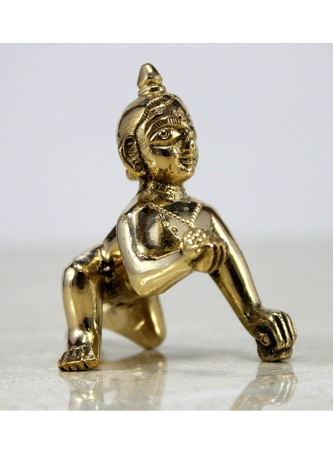 StonKraft - Brass Laddoo Gopal/Baby Krishna Murti Idol Statue Sculpture (5.5 cm) - Image 2
