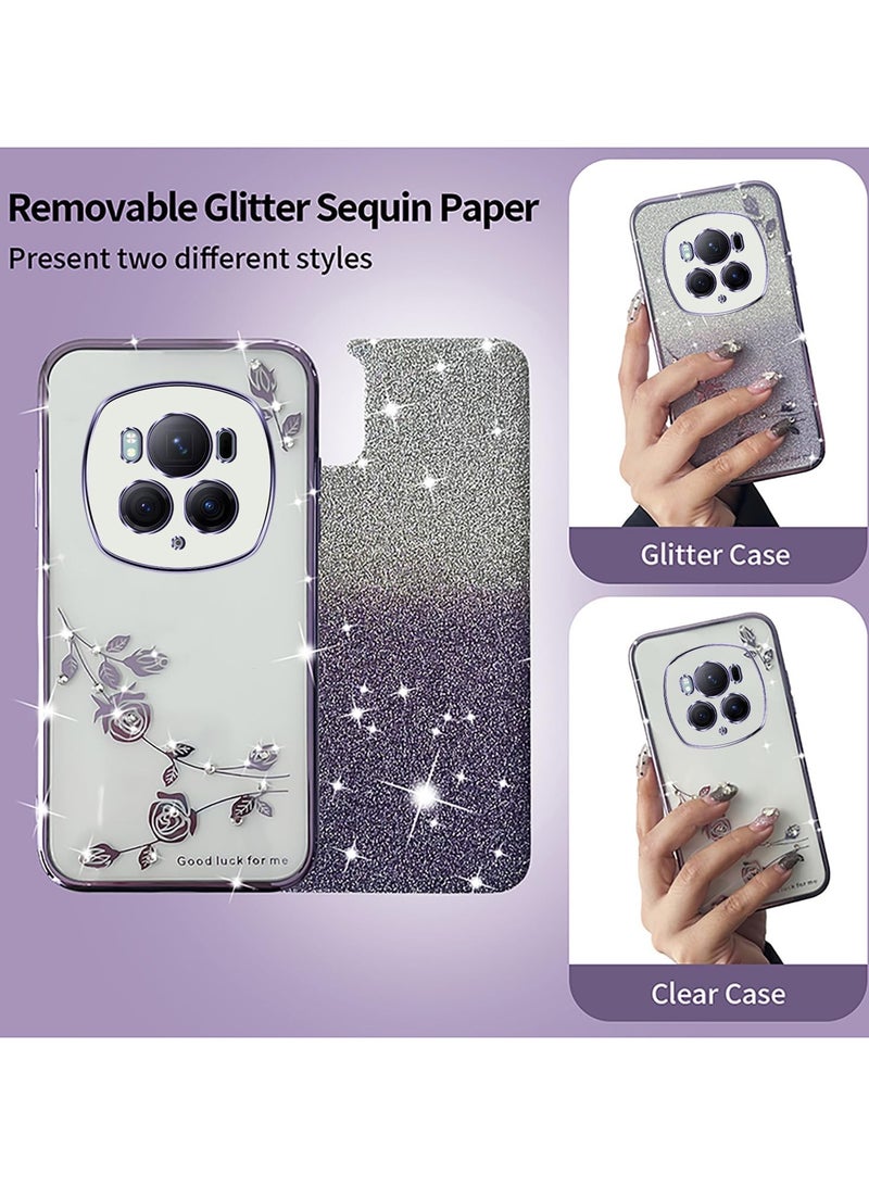general Honor Magic 6 Pro Transparent Glitter Case, Women Girls Bling Diamond Phone Case Ultra Thin Portable Shockproof Case - Image 3