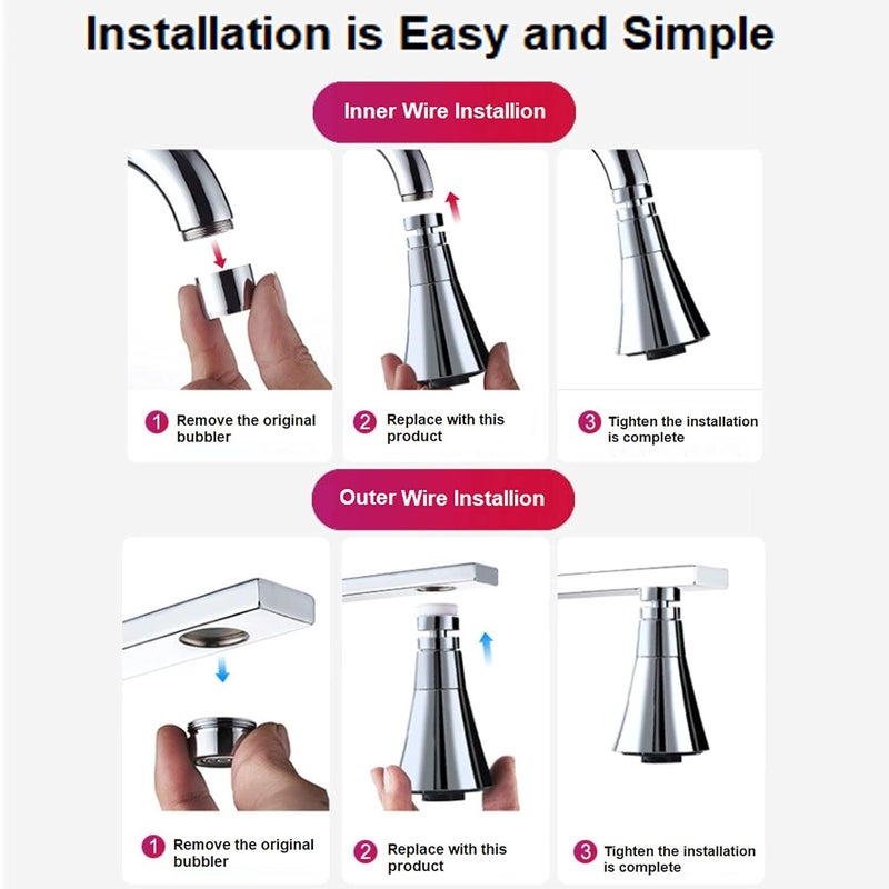 OLWICK F 10 ABS 360 Degree Rotation Health Faucet Double Mode Water Saving Faucet Extender Silver Chrome Finish Pack of 1 Short - Image 4