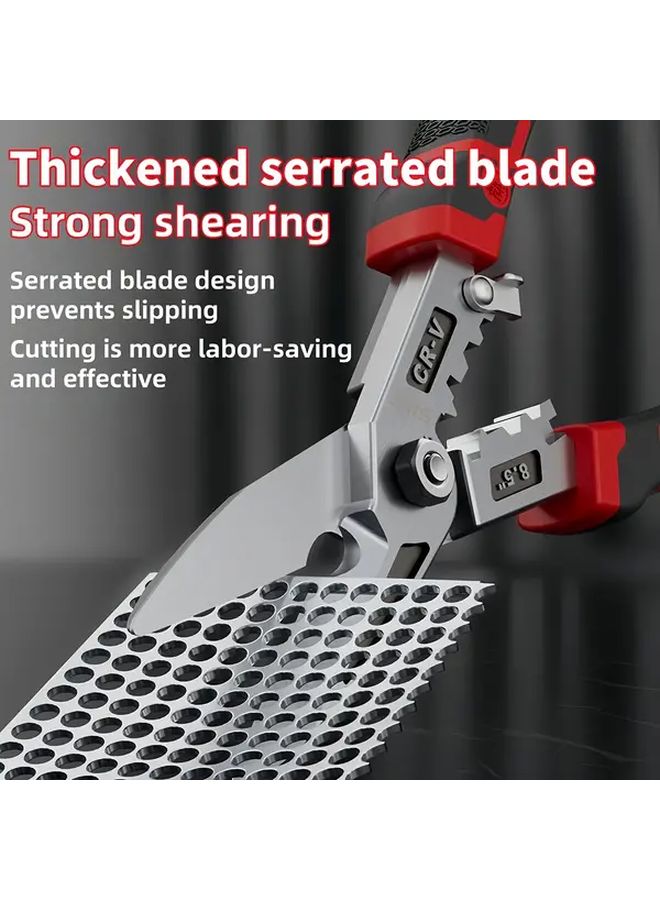 Heavy Duty Metal Shear Ergonomic Curved Handle Safety Lock Industrial Grade Carbon Steel For Aluminum Copper Wire And Metal Sheets Durable Manual Cutting Tool Home Furniture Construction Metallic Finish Robust Construction - Image 3