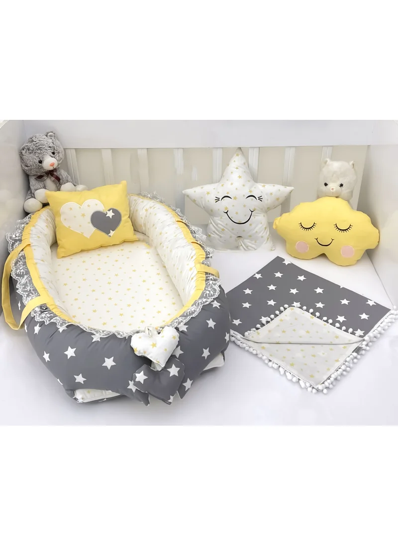 Ebabynest Big Star Series Dark Gray Yellow Babynest Set with Pompom