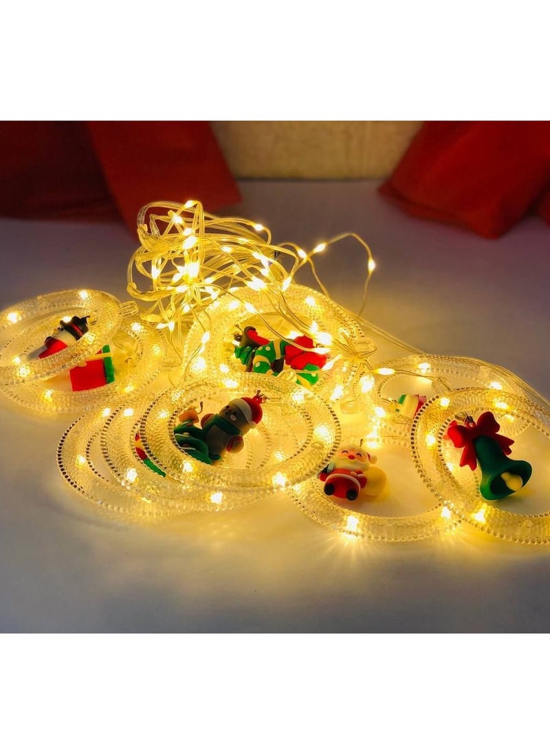 Generic - Jar curtain, Christmas crystal rings, luminous material, plastic, with bulb plug and mod device. Number: 10 rings. Size: 3 meters. - Image 1