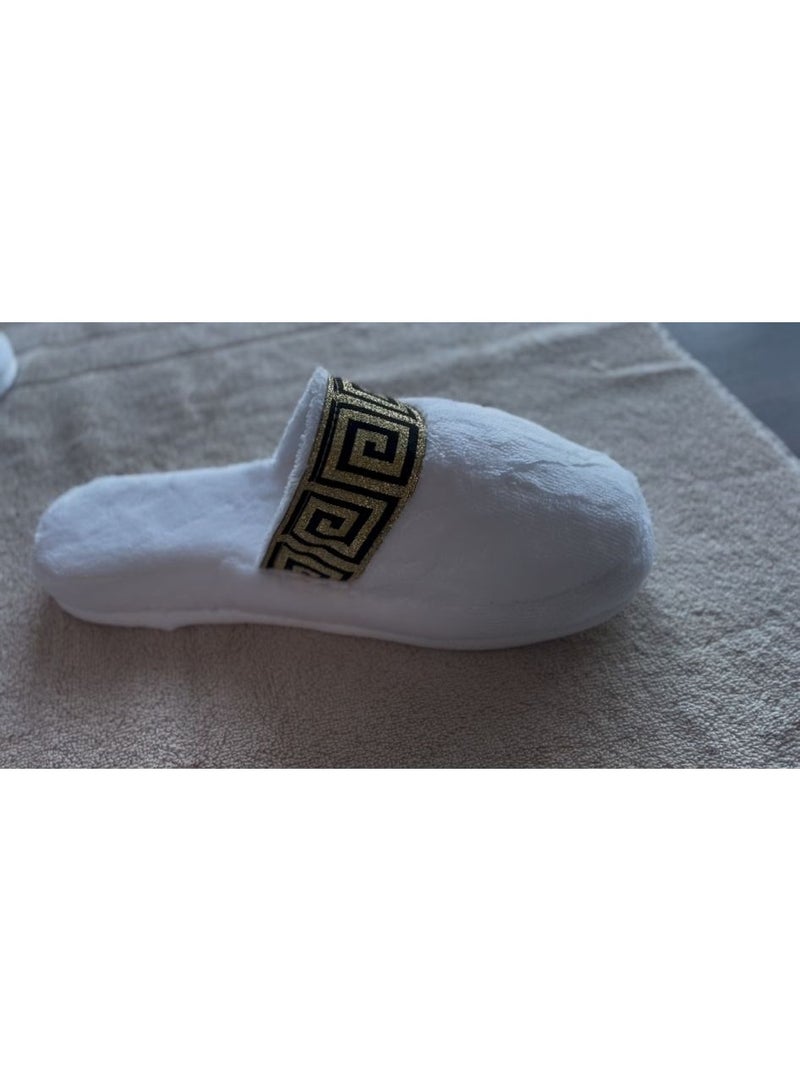 Luxe Concepts Elegant White Slippers with Gold Accent – DreamSoft Plush Comfort-28 CM - Image 2