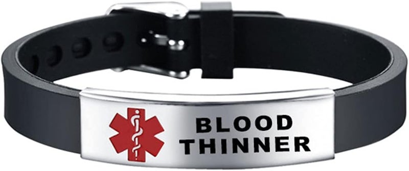 Medical Alert Bracelets for Women Adjustable Stainless Steel Silicone Emergency Awareness Medical ID Bracelet Wristband