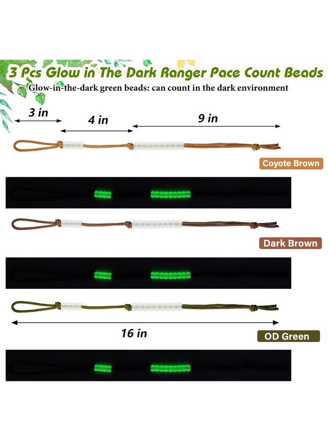 Lewtemi 3 Pieces Pace Beads Cord Beads Pace Counter For Camping Hiking Outdoor Accessories 3 Colors 9 Inches In Length (Green Glow In The Dark) - Image 3