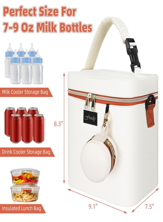 Fxady Breastmilk Cooler Bag with Ice Pack, Insulated Baby Bottle Tote Bag for 6 Bottles Up to 9 oz, Clip-On Pouch for Baby Essentials, Leakproof, Waterproof, Shoulder Strap for Nursing Moms, Beige - Image 2