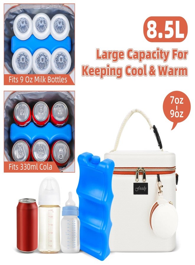 Fxady Breastmilk Cooler Bag with Ice Pack, Insulated Baby Bottle Tote Bag for 6 Bottles Up to 9 oz, Clip-On Pouch for Baby Essentials, Leakproof, Waterproof, Shoulder Strap for Nursing Moms, Beige - Image 3