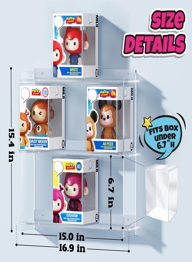 Janaden Wall Floating Display Shelves Compatible with 21 Funko Pops in Box, Acrylic Boxed Figurine Display Case, Stackable Action Figure Collection Stand, Wall Mounted Shelf for Collectibles, 2-Pack, Clear - Image 2