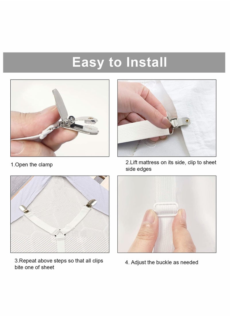 Generic Bed Sheet Holder Straps, Adjustable Premium Fitted Suspenders with 6 Way Cross Elastic Bands and Corner Clips, for Bedding Mattress Fasteners(White)  - Image 3