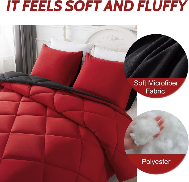 Decroom Lightweight Full Comforter Set with 2 Pillow Sham - 3 Pieces Set - Quilted Down Alternative Comforter/Duvet Insert for All Season - Red/Black - Full Size - Image 3