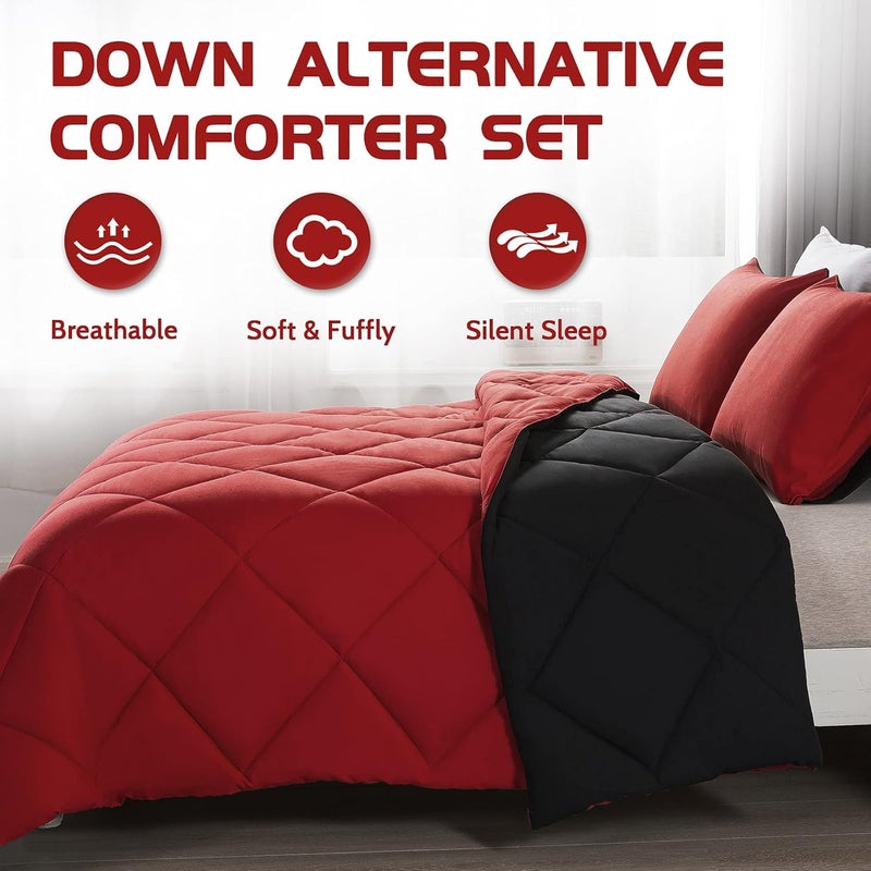 Decroom Lightweight Full Comforter Set with 2 Pillow Sham - 3 Pieces Set - Quilted Down Alternative Comforter/Duvet Insert for All Season - Red/Black - Full Size - Image 2