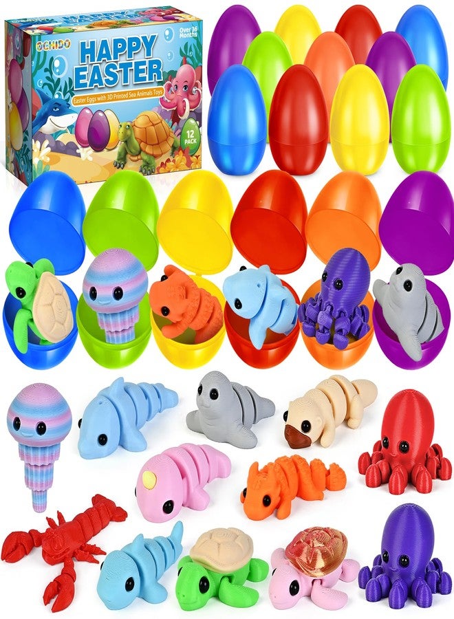 OCHIDO 12 Packs Easter Eggs Filled with 3D Print Sea Animal, Easter Basket Stuffers, Prefilled Easter Eggs for Easter Egg Hunt, Easter Basket Essentials, Easter Party Favors for Classroom Reward - Image 1