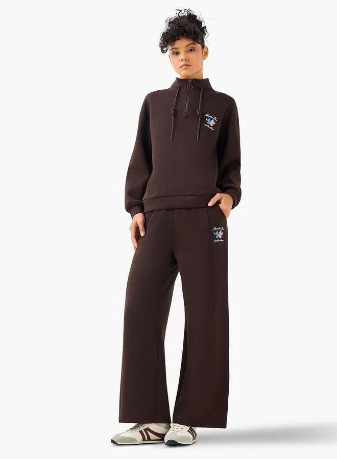 SP Characters Relaxed Fit Mid-Rise Cotton Wide Leg Pants with Lilo and Stitch Print