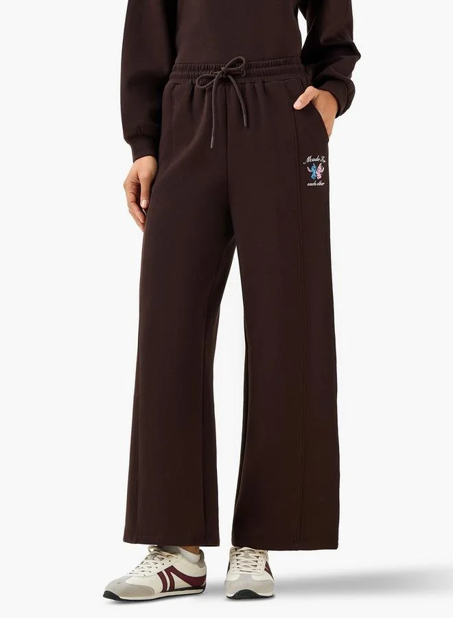SP Characters Relaxed Fit Mid-Rise Cotton Wide Leg Pants with Lilo and Stitch Print