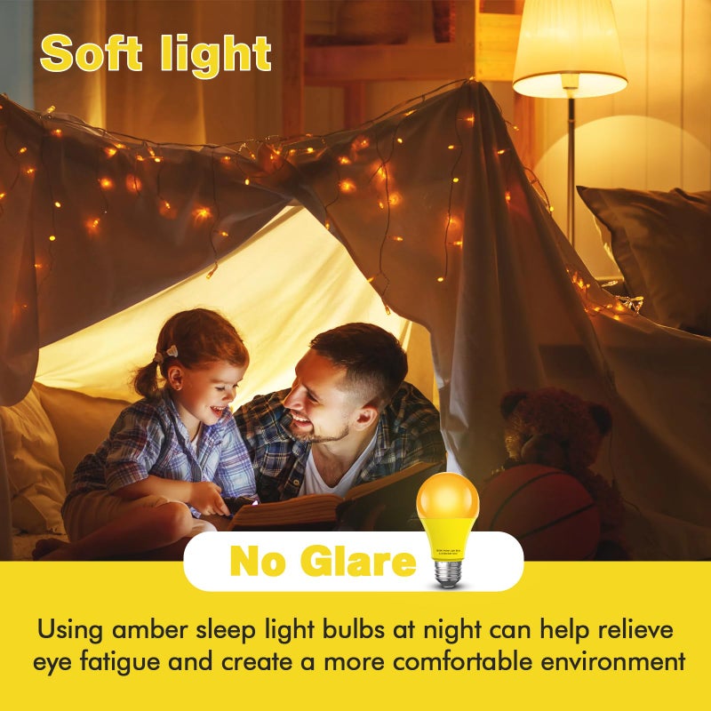 mfxmf Amber Sleep Light Bulb 2 Packï¼ŒDimmable 1800K Warm Light Bulbs for Healthy Sleep,Blue Light Blocking,A19 9W(60W Equivalent) E26 Base Amber Light Bulbs for Bedroom, Baby Nursery Room - Image 3