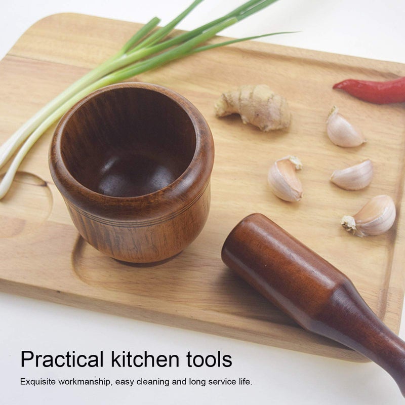 Wooden Mortar Pestle Set for Grinding Spices and Garlic Kitchen Manual Masher - Image 5