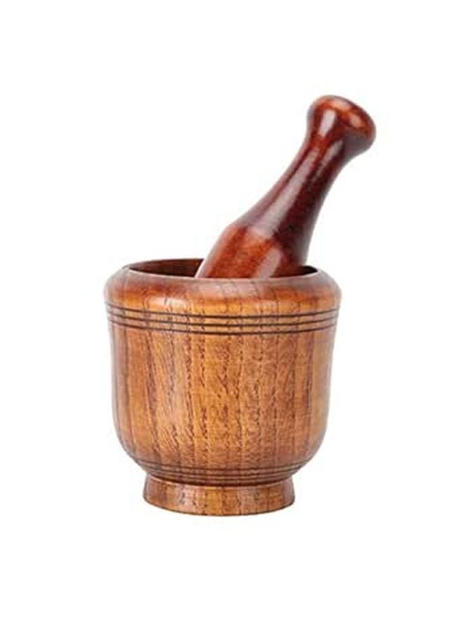 Wooden Mortar Pestle Set for Grinding Spices and Garlic Kitchen Manual Masher - Image 1