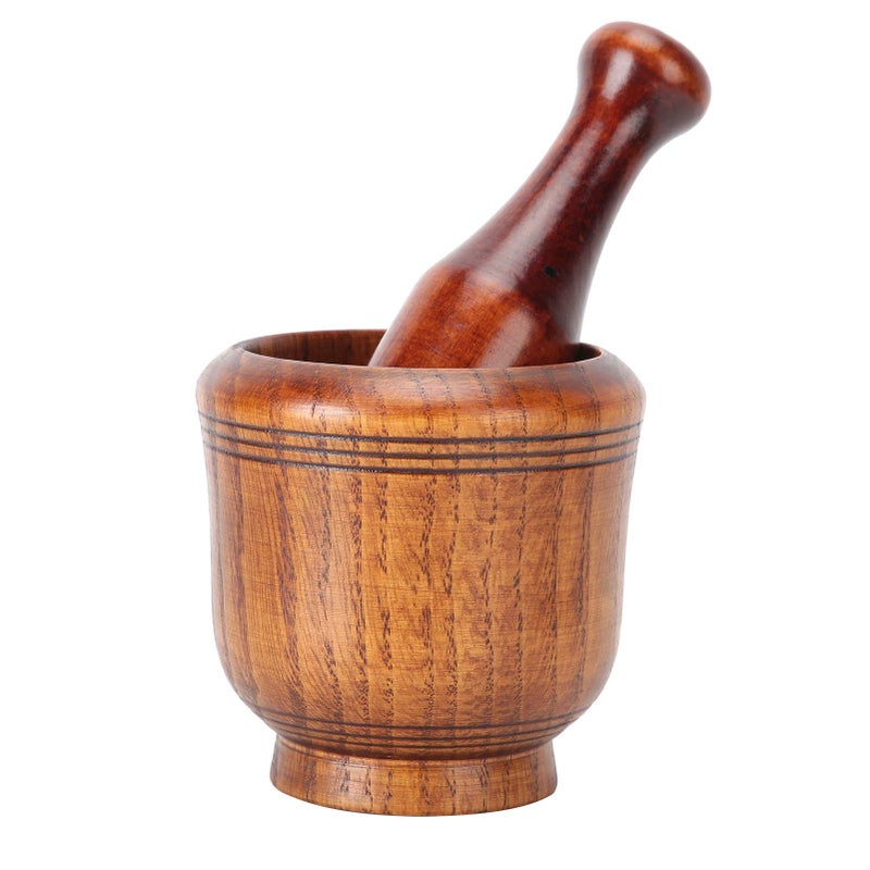 Wooden Mortar Pestle Set for Grinding Spices and Garlic Kitchen Manual Masher - Image 2