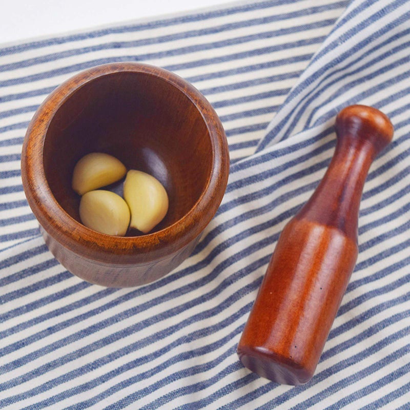 Wooden Mortar Pestle Set for Grinding Spices and Garlic Kitchen Manual Masher - Image 4