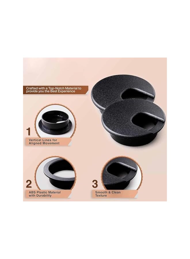 promass 5 Pcs Desk Grommet, 50 mm ABS Plastic desk cable grommet Cable Hole Cover to Arrange Wires Cords Through Computer Table, Flexible Desk Grommet, Black - Image 3