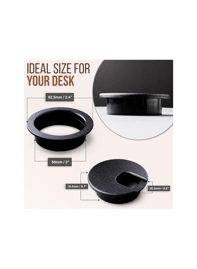 promass 5 Pcs Desk Grommet, 50 mm ABS Plastic desk cable grommet Cable Hole Cover to Arrange Wires Cords Through Computer Table, Flexible Desk Grommet, Black - Image 2