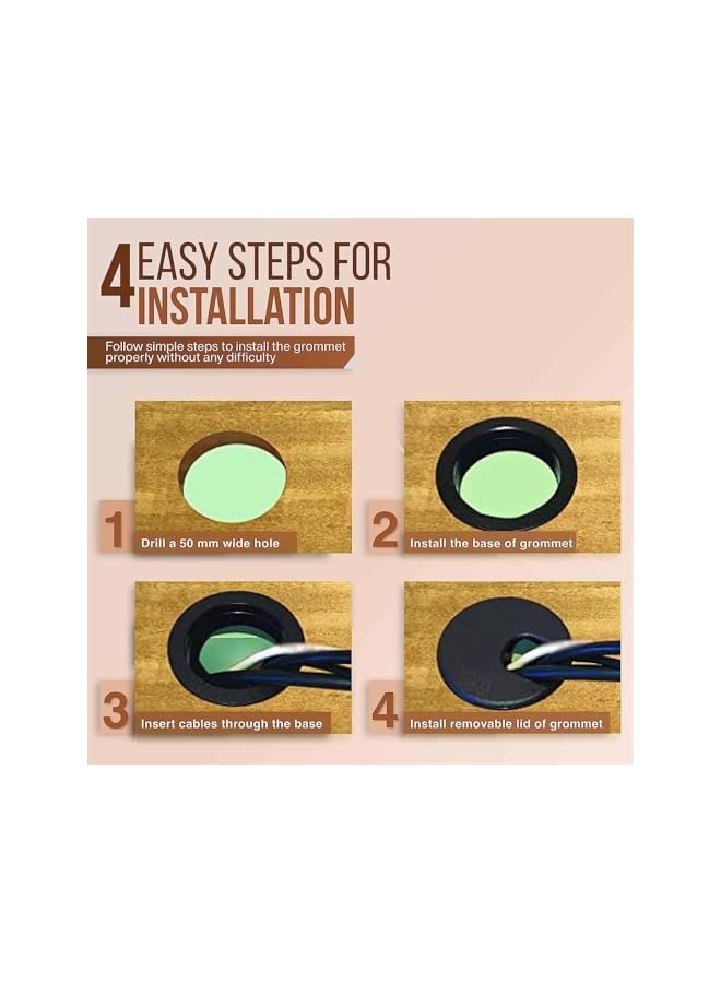 promass 5 Pcs Desk Grommet, 50 mm ABS Plastic desk cable grommet Cable Hole Cover to Arrange Wires Cords Through Computer Table, Flexible Desk Grommet, Black - Image 5
