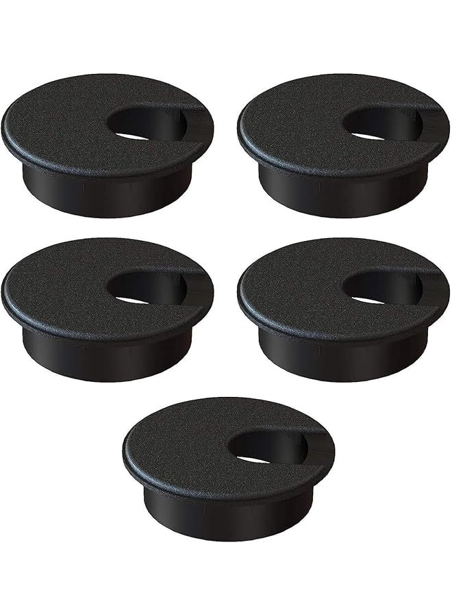 promass 5 Pcs Desk Grommet, 50 mm ABS Plastic desk cable grommet Cable Hole Cover to Arrange Wires Cords Through Computer Table, Flexible Desk Grommet, Black - Image 1