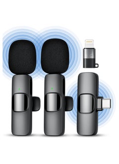 Wireless Microphones for iPhone iPad, Clip on Lapel Lavalier Bluetooth Microphone for Video Recording,PC, Laptop, Live Streaming(iOS and USB-C/2Mic)