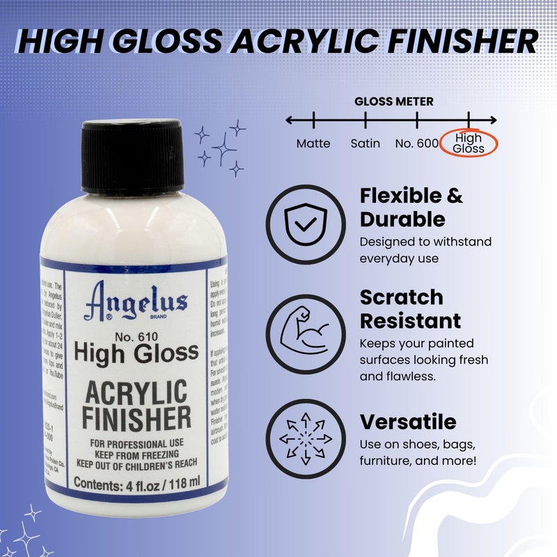 Angelus High Gloss Acrylic Leather Finisher – Flexible Clear Coat for Leather Shoes, Bags, Jackets & Accessories, High Shine Finish for Leather Craft & Restoration. No. 610-4 fl oz - Image 2