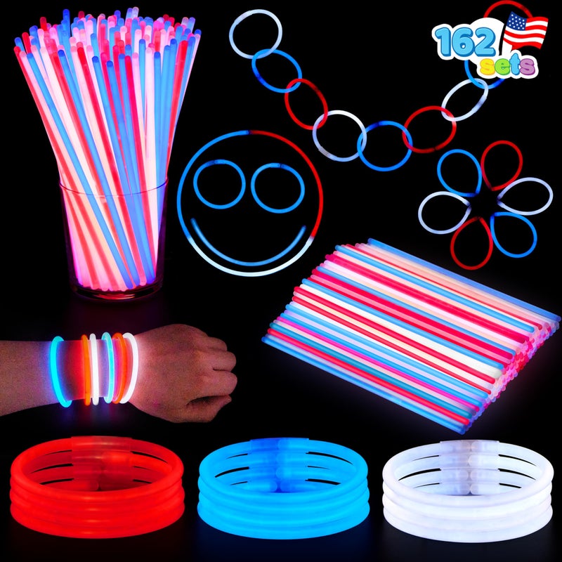 JOYIN 72 Pcs 4th of July Glow Sticks with connectors, Red White Blue Glow in the Dark Bracelets for Kids Adults, Patriotic LED Light Up Toys for Independence Day, Memorial Day, Party Favors - Image 1