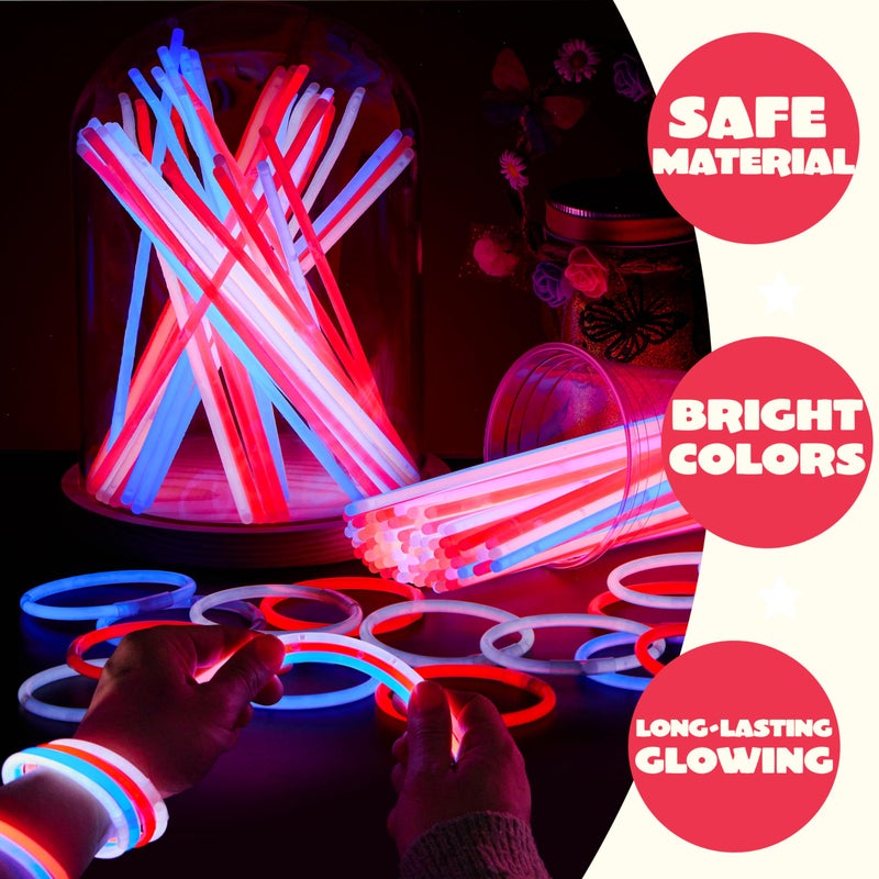 JOYIN 72 Pcs 4th of July Glow Sticks with connectors, Red White Blue Glow in the Dark Bracelets for Kids Adults, Patriotic LED Light Up Toys for Independence Day, Memorial Day, Party Favors - Image 3