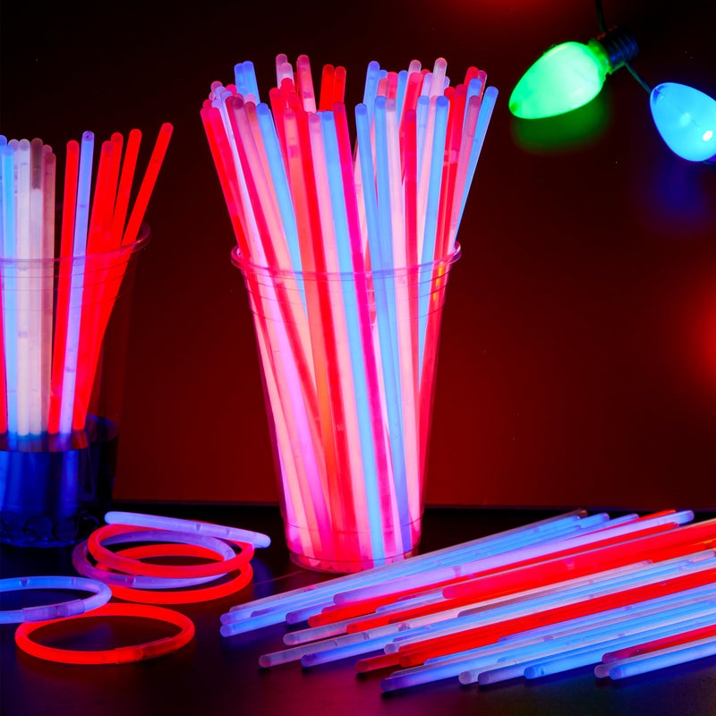 JOYIN 72 Pcs 4th of July Glow Sticks with connectors, Red White Blue Glow in the Dark Bracelets for Kids Adults, Patriotic LED Light Up Toys for Independence Day, Memorial Day, Party Favors - Image 5