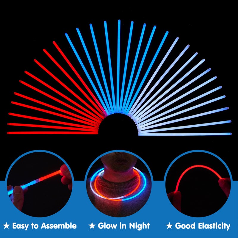 JOYIN 72 Pcs 4th of July Glow Sticks with connectors, Red White Blue Glow in the Dark Bracelets for Kids Adults, Patriotic LED Light Up Toys for Independence Day, Memorial Day, Party Favors - Image 4