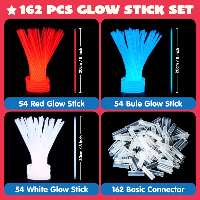 JOYIN 72 Pcs 4th of July Glow Sticks with connectors, Red White Blue Glow in the Dark Bracelets for Kids Adults, Patriotic LED Light Up Toys for Independence Day, Memorial Day, Party Favors - Image 2