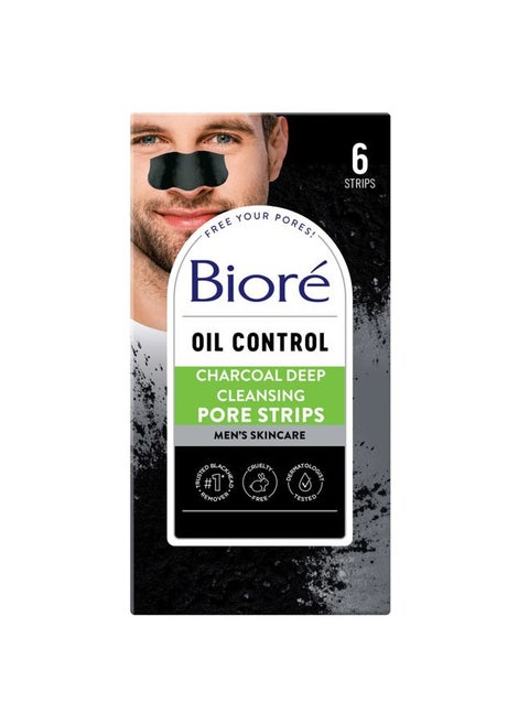 Charcoal Deep Cleansing Pore Strips for Men, Nose Strips for Blackhead Removal on Oily Skin, Features C-Bond Technology with Instant Pore Unclogging, 6 Count