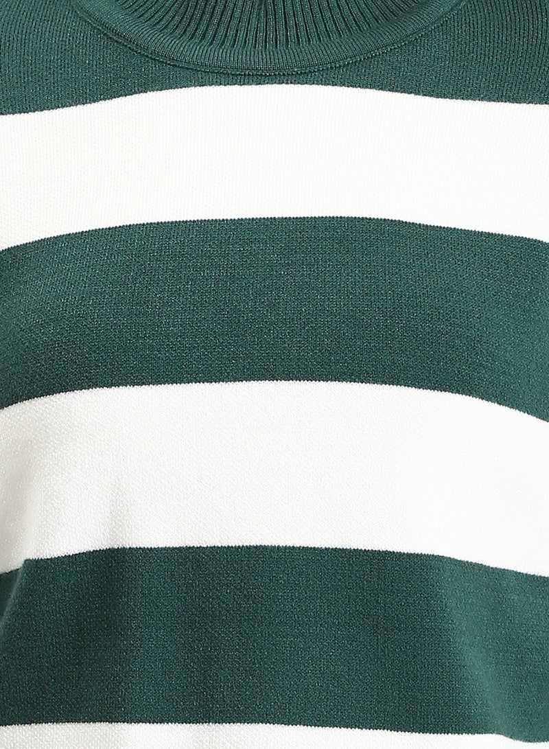RAVIN Women Bi Tone Awning Striped Pullover Dark Green White - Image 3