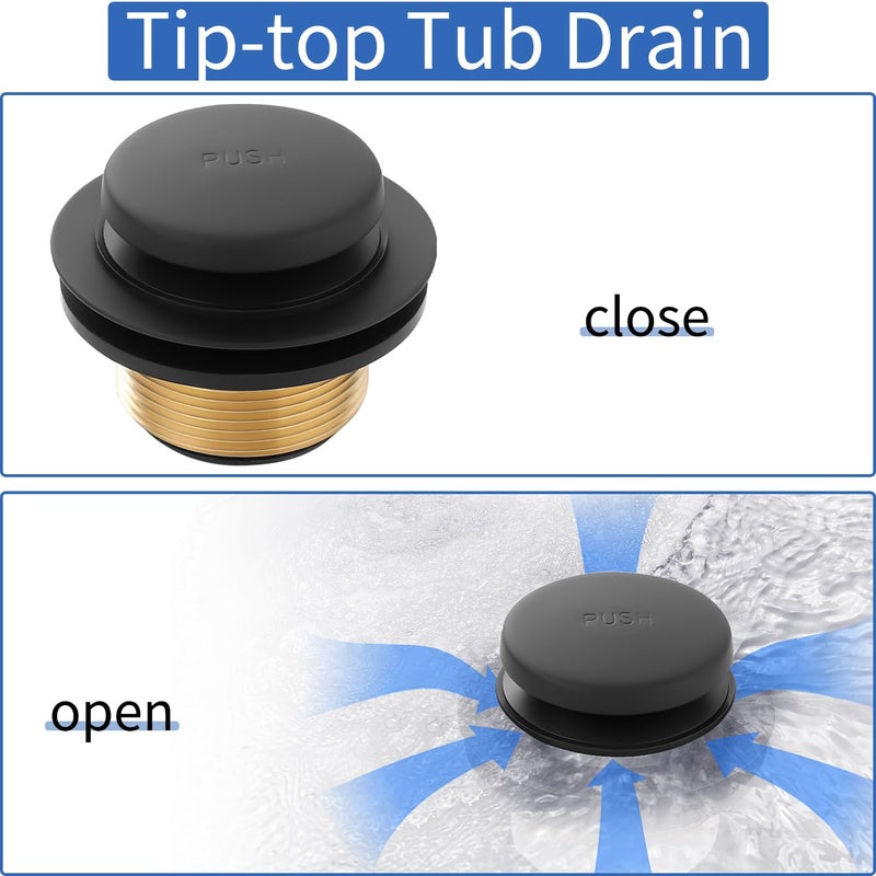 TLOZX Matte Black Bathtub Drain Tip-Toe Tub Trim Set With Two-Hole Overflow Faceplate Bathroom Tub Drains Replacement Conversion Tub Drain Kit Assembly With Universal Fine & Coarse Thread - Image 3