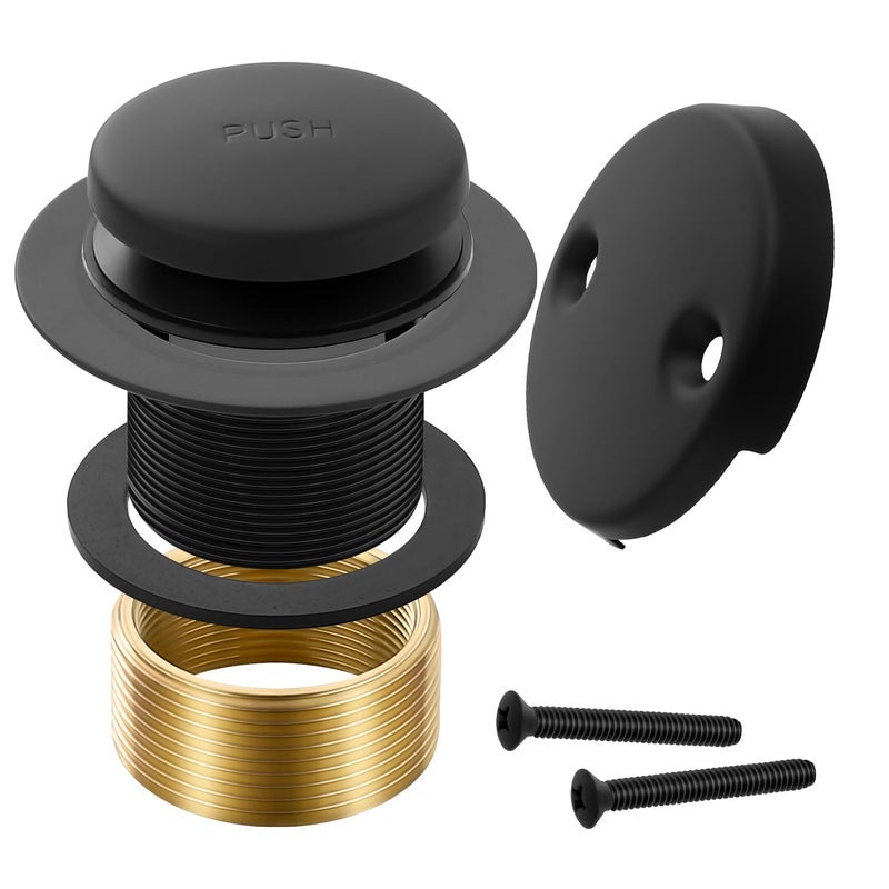 TLOZX Matte Black Bathtub Drain Tip-Toe Tub Trim Set With Two-Hole Overflow Faceplate Bathroom Tub Drains Replacement Conversion Tub Drain Kit Assembly With Universal Fine & Coarse Thread - Image 1