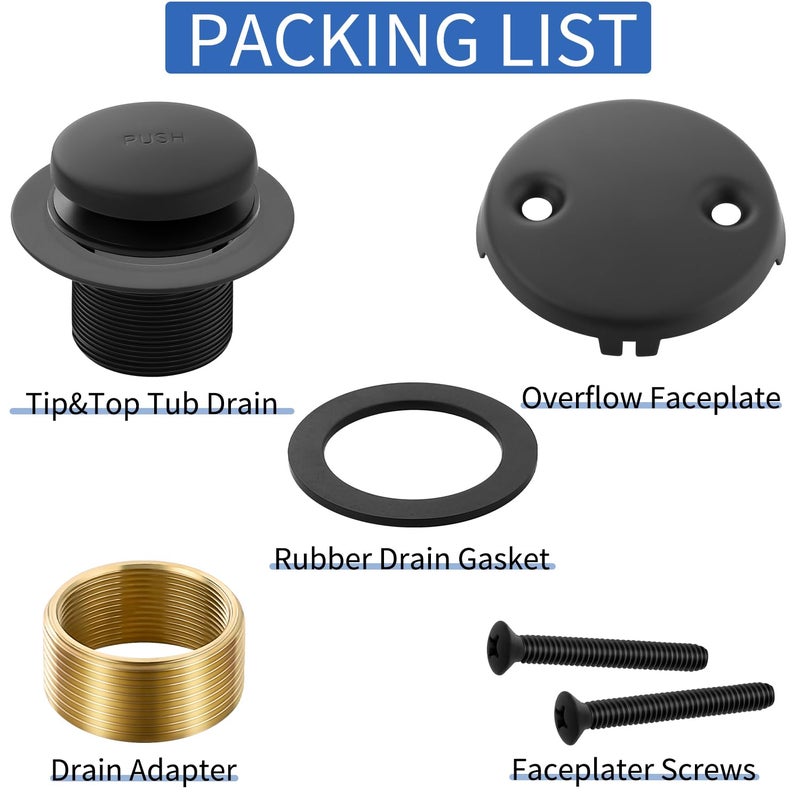 TLOZX Matte Black Bathtub Drain Tip-Toe Tub Trim Set With Two-Hole Overflow Faceplate Bathroom Tub Drains Replacement Conversion Tub Drain Kit Assembly With Universal Fine & Coarse Thread - Image 4