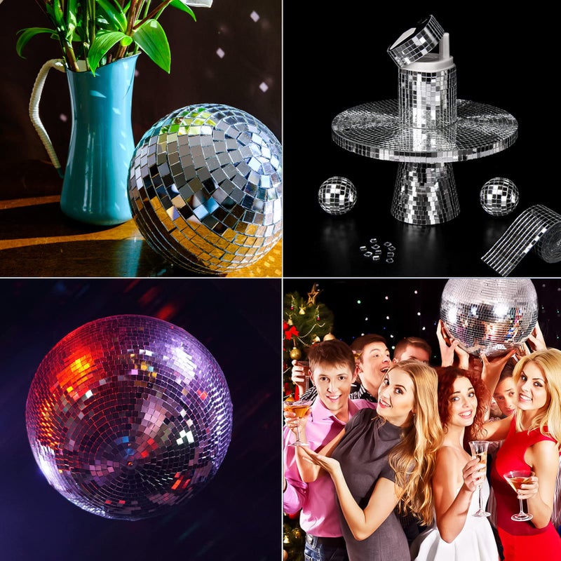 Art3dwallpanels 6 Pack Self-Adhesive Glass Mirror Mosaic Tiles 2364 Pieces Small Square Mirror Tiles Sticker for DIY Craft Decoration, Disco Ball Silver - Image 5