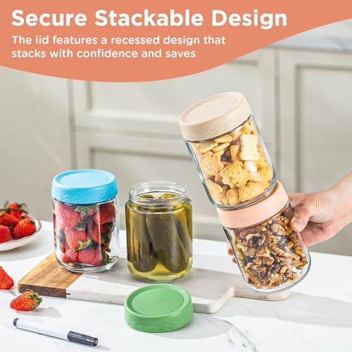 DRKIO 16 Oz Overnight Oats Containers with Lids - 6 Pack Glass Storage Jars with Airtight Lids Wide Mouth Mason Food Jars Great for Meal Prep Salad Chia Pudding Snacks Yogurt Sugar Spice Cereal - Image 4