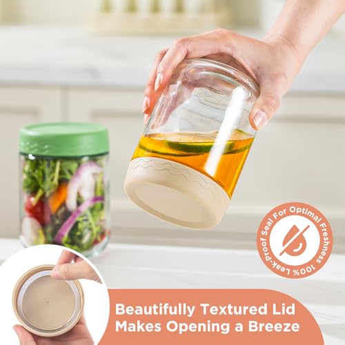 DRKIO 16 Oz Overnight Oats Containers with Lids - 6 Pack Glass Storage Jars with Airtight Lids Wide Mouth Mason Food Jars Great for Meal Prep Salad Chia Pudding Snacks Yogurt Sugar Spice Cereal - Image 3