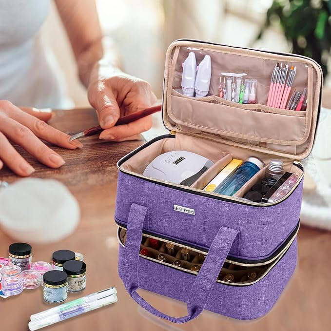 BAFASO Nail Polish Organiser Holds 40 Bottles 15ml 05 floz and a Nail Lamp Nail Polish Carrying Case with Manicure Tools Storage Sections Bag Only Black Patented