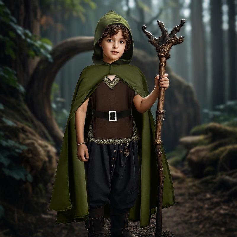 G.C Kids Renaissance Shirt Cloak Costume Belt Boys Medieval Costume Accessories Outfit Knight Hooded Cape Halloween Cosplay - Image 4