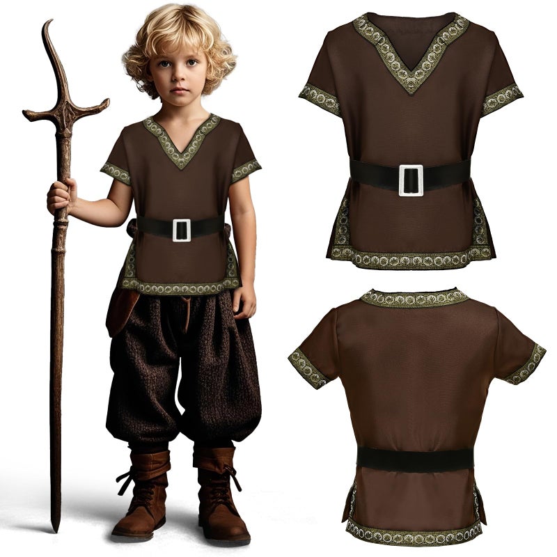 G.C Kids Renaissance Shirt Cloak Costume Belt Boys Medieval Costume Accessories Outfit Knight Hooded Cape Halloween Cosplay - Image 2